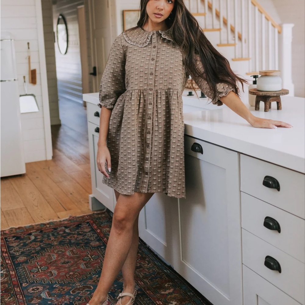 Elegant Tan Long Sleeve Dress